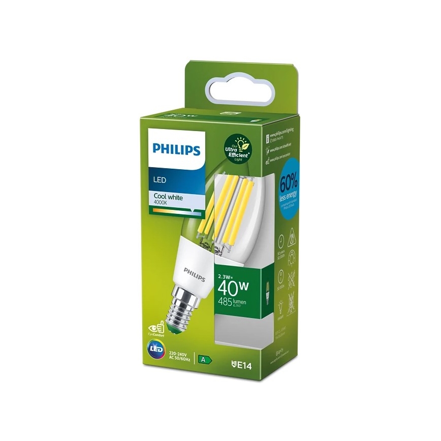 LED-pære ULTRAEFFICIENT VINTAGE Philips B35 E14/2,3W/230V 4000K