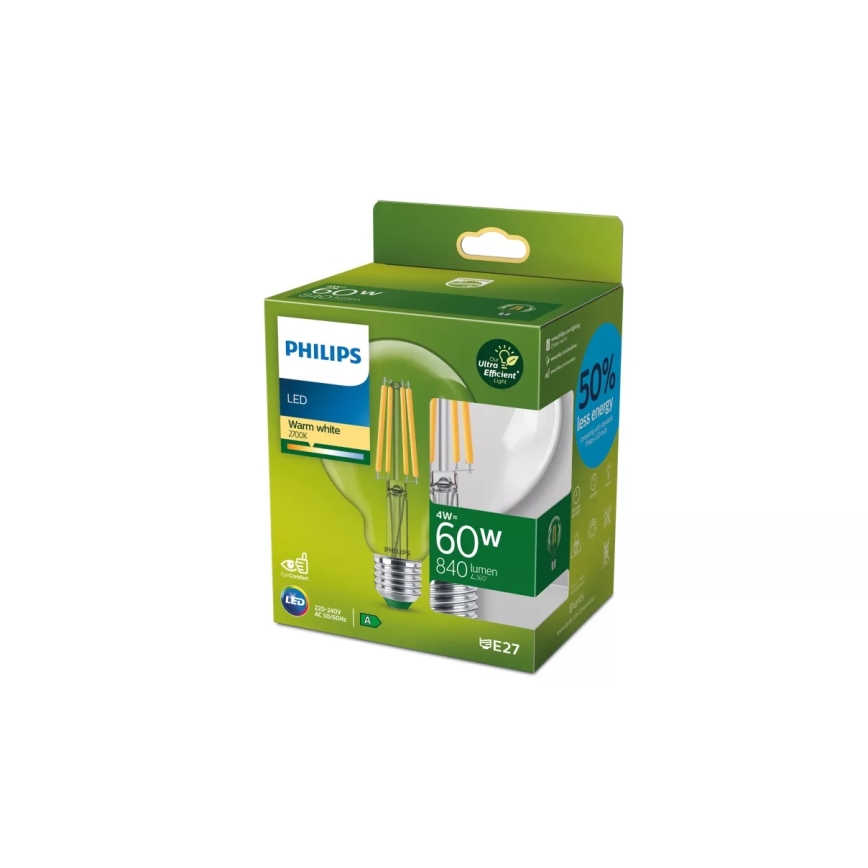 LED-pære ULTRAEFFICIENT VINTAGE Philips G95 E27/4W/230V 2700K