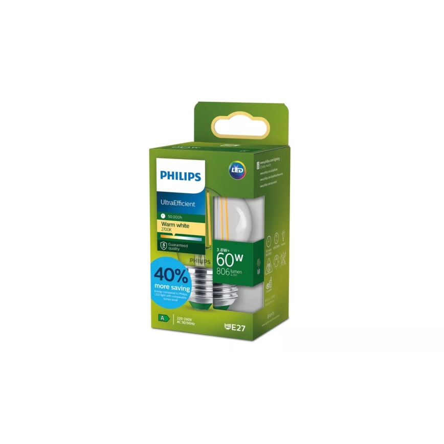 LED-pære ULTRAEFFICIENT VINTAGE Philips P45 E27/3,8W/230V 2700K