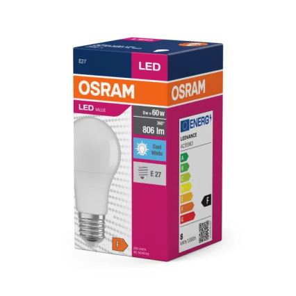 LED-pære VALUE A60 E27/8W/230V 4000K - Osram