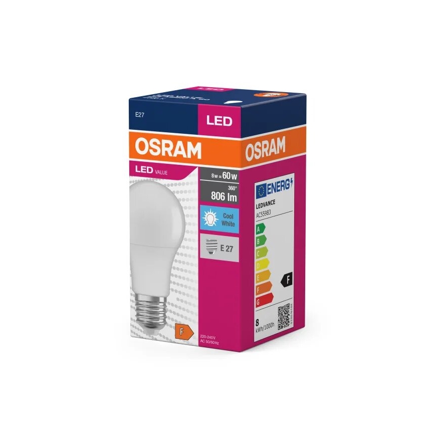 LED-pære VALUE A60 E27/8W/230V 4000K - Osram