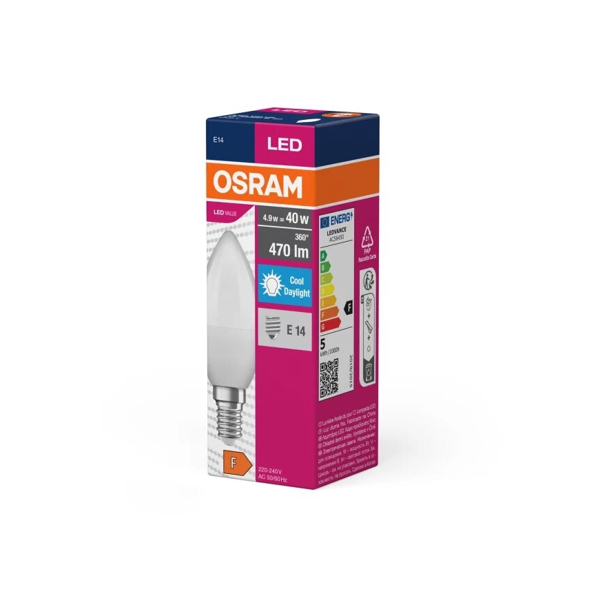 LED-pære VALUE B40 E14/4,9W/230V 6500K - Osram