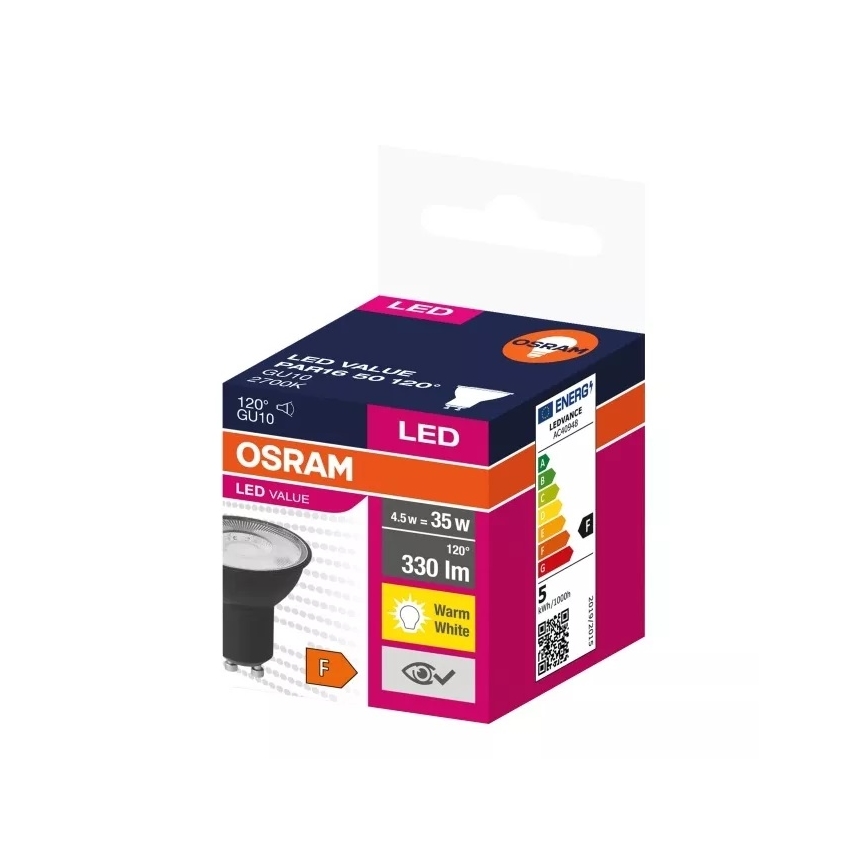 LED-pære VALUE PAR16 GU10/4,5W/230V 2700K 120° sort - Ledvance