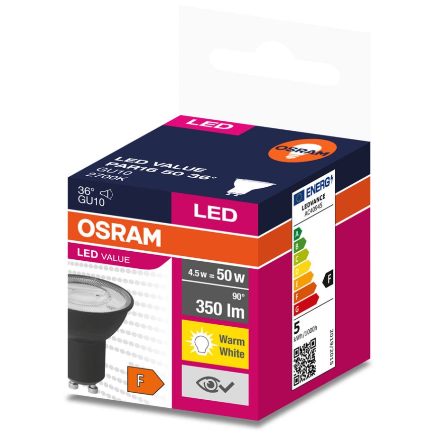 LED-pære VALUE PAR16 GU10/4,5W/230V 2700K 36° sort - Ledvance