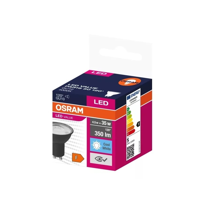 LED-pære VALUE PAR16 GU10/4,5W/230V 4000K 120° sort - Ledvance