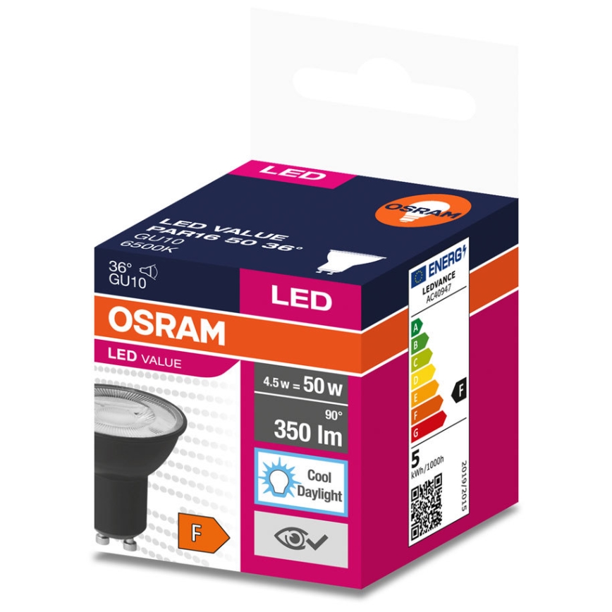 LED-pære VALUE PAR16 GU10/4,5W/230V 4000K 36° sort - Ledvance