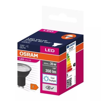 LED-pære VALUE PAR16 GU10/4,5W/230V 6500K 120° sort - Ledvance