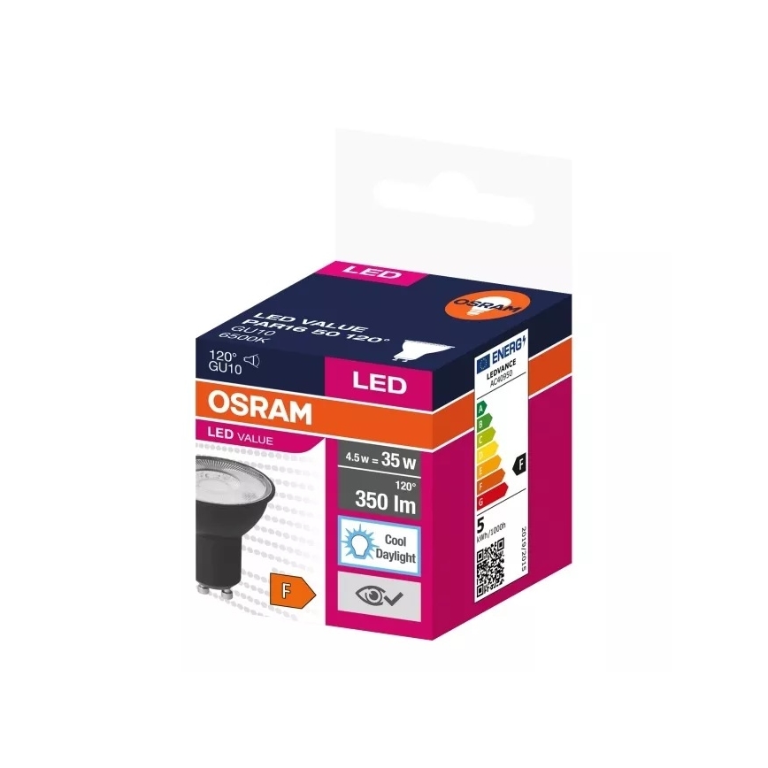 LED-pære VALUE PAR16 GU10/4,5W/230V 6500K 120° sort - Osram