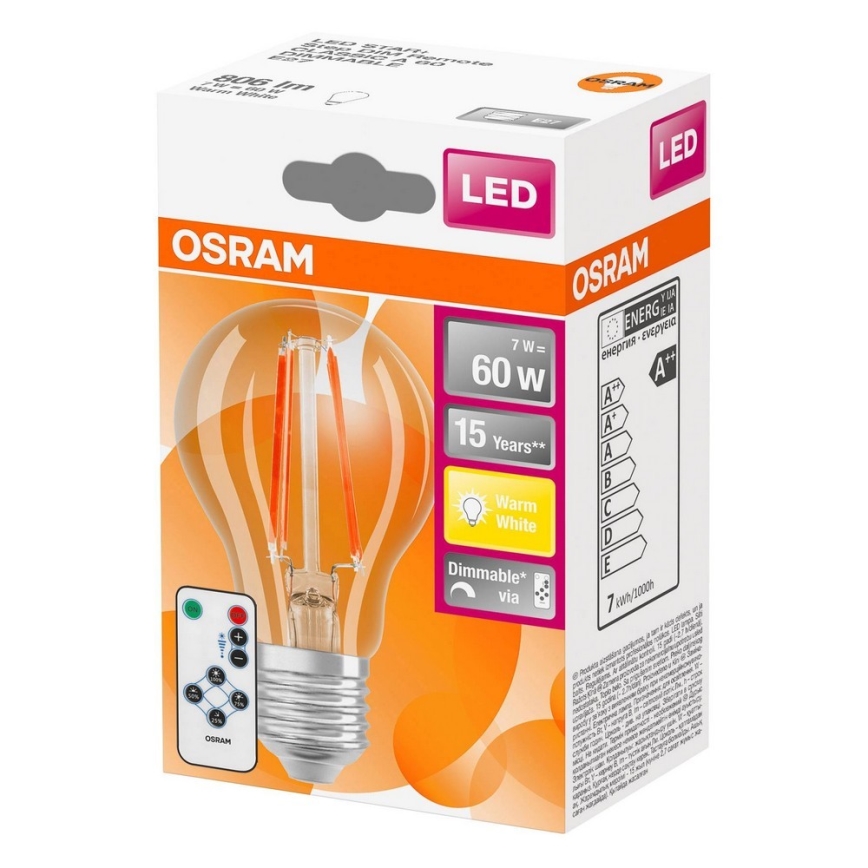 LED pære VINTAGE E27/7W/230V med fjernbetjening 2700K - Osram