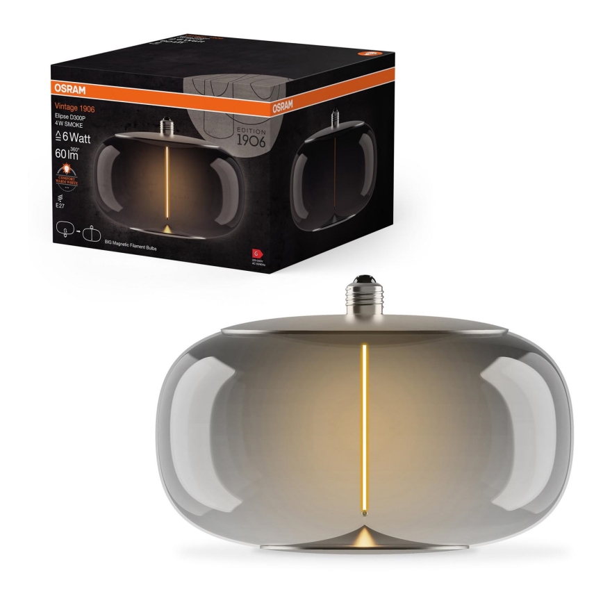 LED-pære VINTAGE FILAMENT E27/4W/230V 1800K røget - Osram