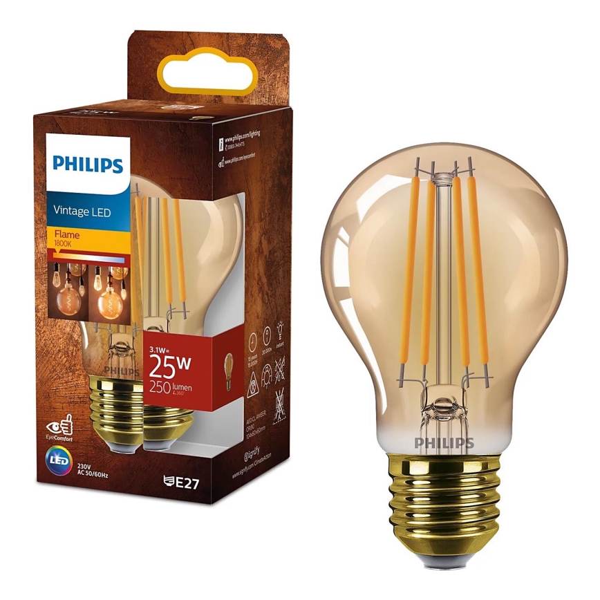 LED-pære VINTAGE Philips A60 E27/3,1W/230V 1800K