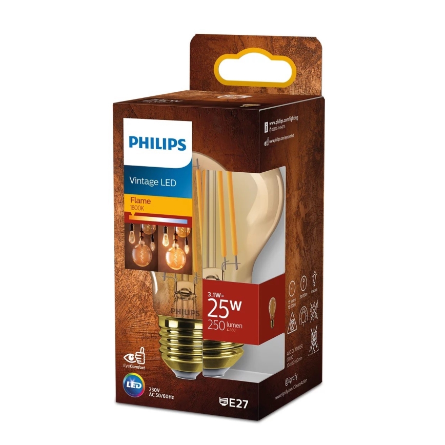 LED-pære VINTAGE Philips A60 E27/3,1W/230V 1800K