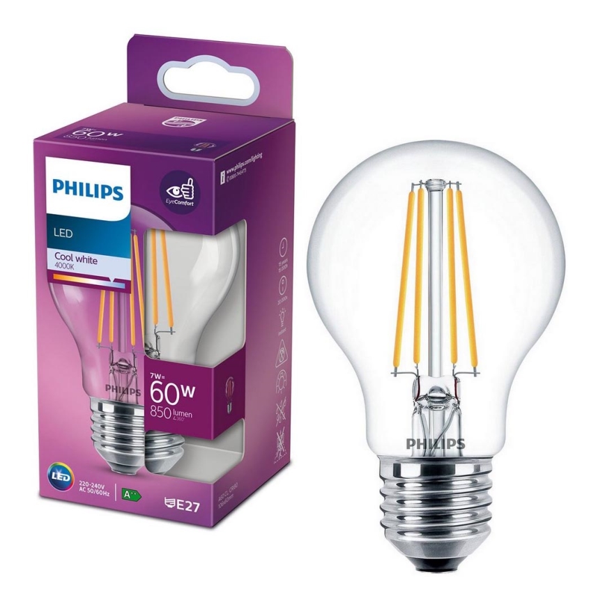 LED-pære VINTAGE Philips A60 E27/7W/230V 4000K