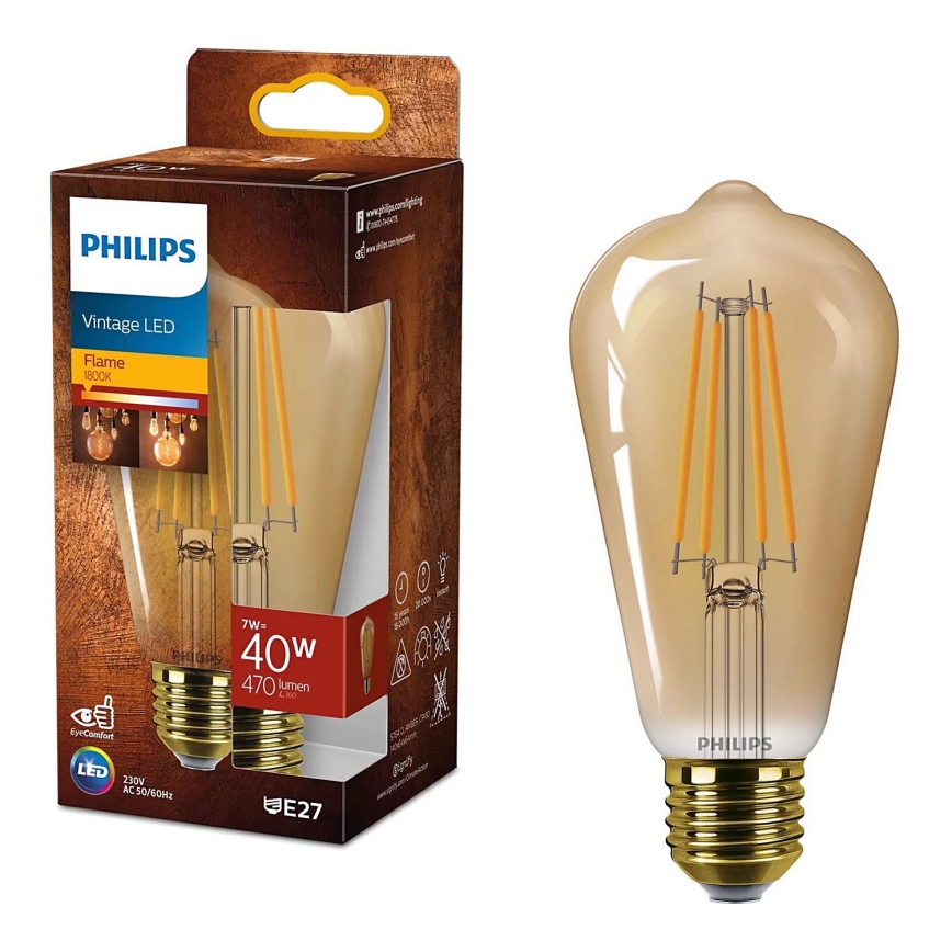 LED-pære VINTAGE Philips ST64 E27/7W/230V 1800K