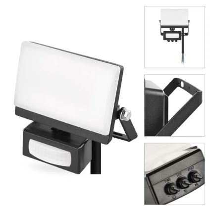 LED-reflektor med bevægelses- og skumringssensor TAMBO EVO LED/10W/230V 4000K IP44 sort