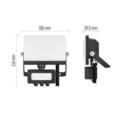 LED-reflektor med bevægelses- og skumringssensor TAMBO EVO LED/10W/230V 4000K IP44 sort