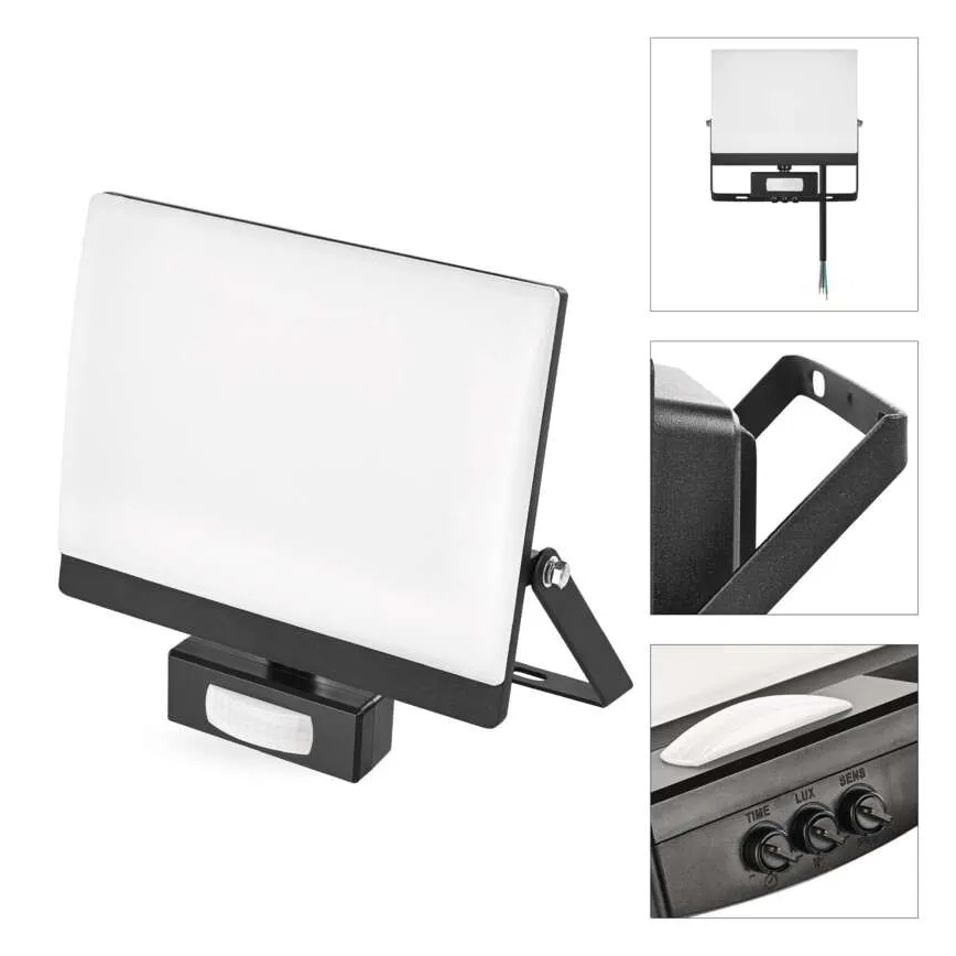 LED-reflektor med bevægelses- og skumringssensor TAMBO EVO LED/50W/230V 4000K IP44 sort