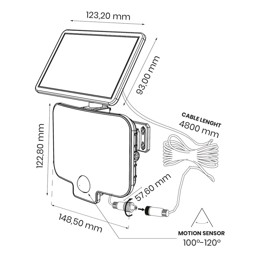 LED-reflektor med sensor og solcellepanel ALEX LED/5,5W/3,7V 1200 mAh IP44