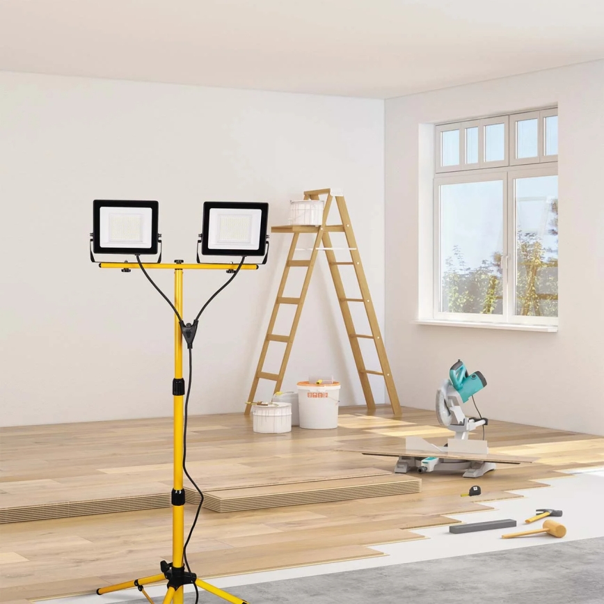 LED-reflektor med stativ, 2 x 50 W LED, 230 V, 6500 K, IP65, gul