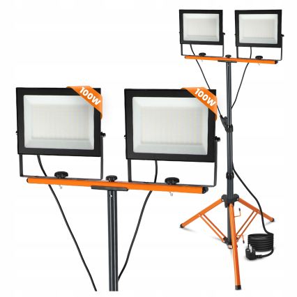 LED-reflektor med stativ 2xLED/100W/230V 4500K IP65 sort/orange