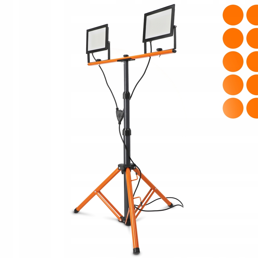 LED-reflektor med stativ 2xLED/100W/230V 4500K IP65 sort/orange