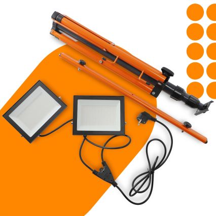 LED-reflektor med stativ 2xLED/100W/230V 4500K IP65 sort/orange