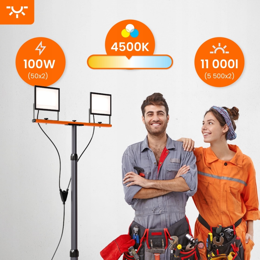 LED-reflektor med stativ 2xLED/50W/230V 4500K IP65 sort/orange
