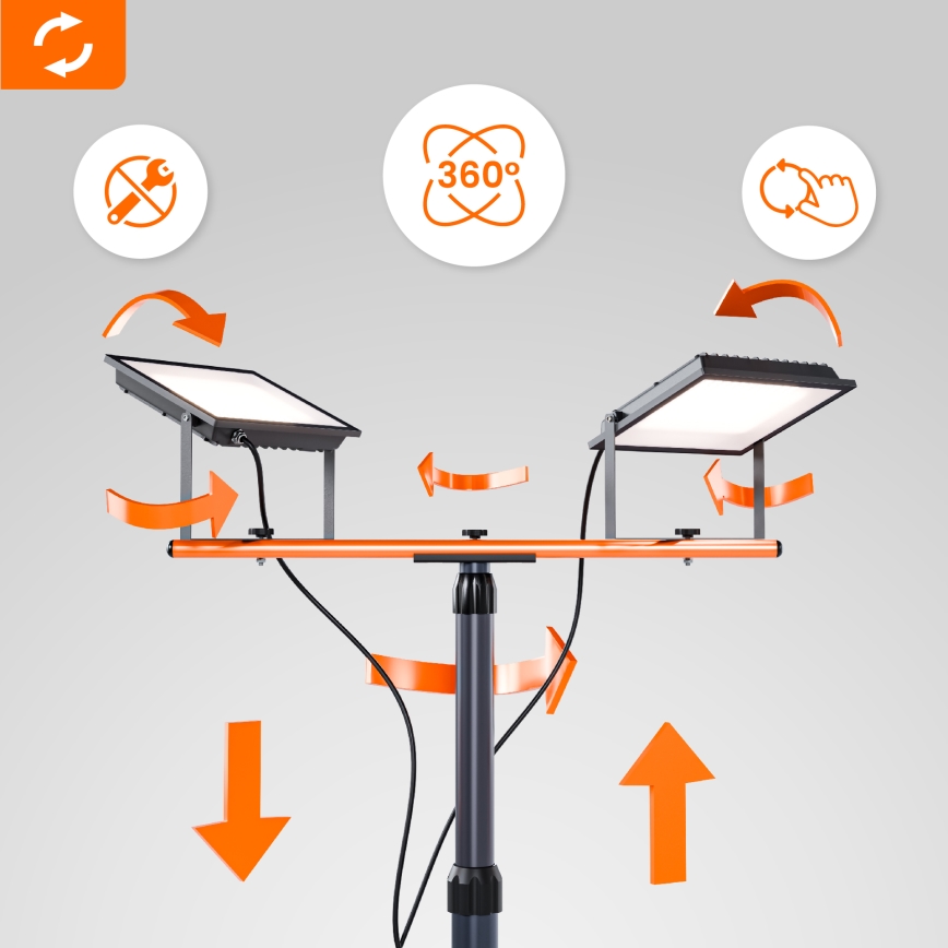 LED-reflektor med stativ 2xLED/50W/230V 4500K IP65 sort/orange