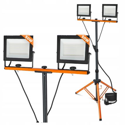 LED-reflektor med stativ 2xLED/50W/230V 4500K IP65 sort/orange