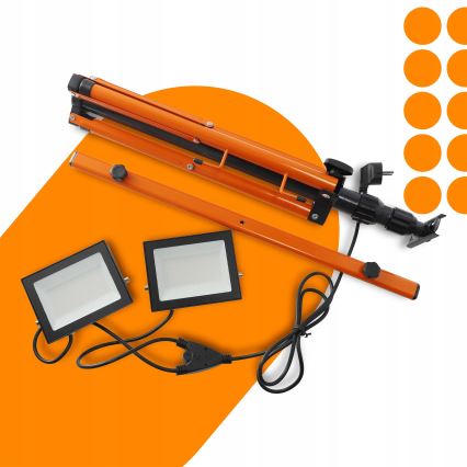 LED-reflektor med stativ 2xLED/50W/230V 4500K IP65 sort/orange