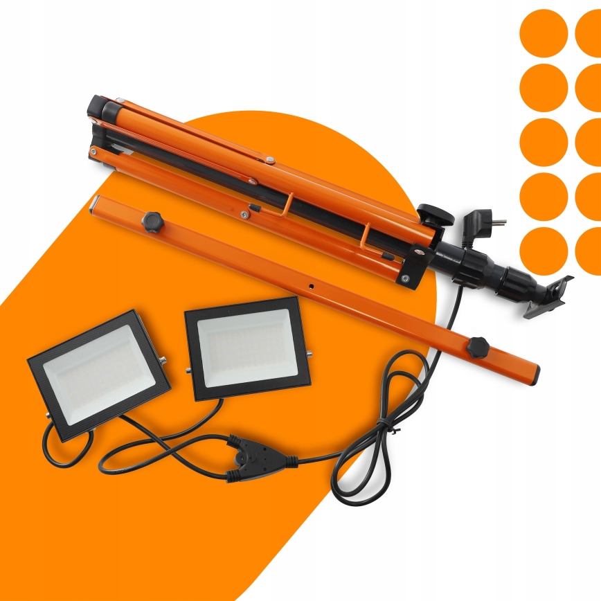 LED-reflektor med stativ 2xLED/50W/230V 4500K IP65 sort/orange