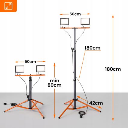 LED-reflektor med stativ 2xLED/50W/230V 4500K IP65 sort/orange