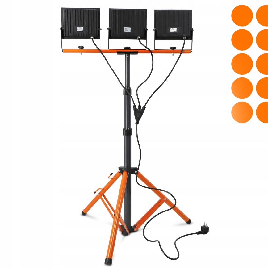 LED-reflektor med stativ 3xLED/100W/230V 4500K IP65 sort/orange