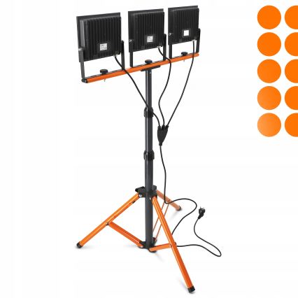 LED-reflektor med stativ 3xLED/100W/230V 4500K IP65 sort/orange