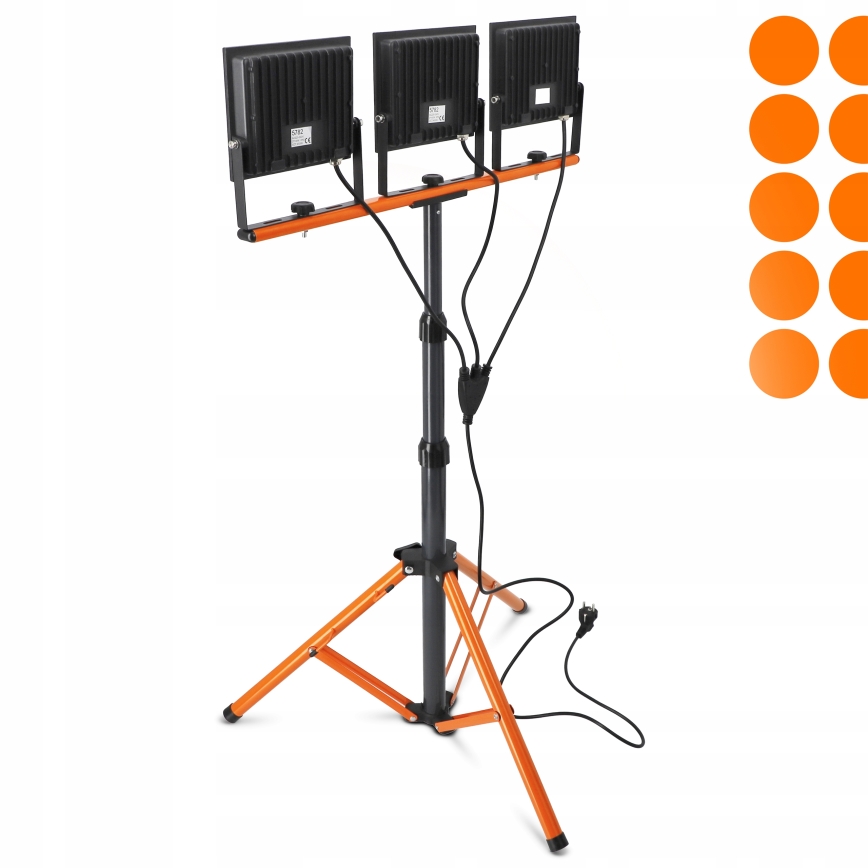LED-reflektor med stativ 3xLED/100W/230V 4500K IP65 sort/orange