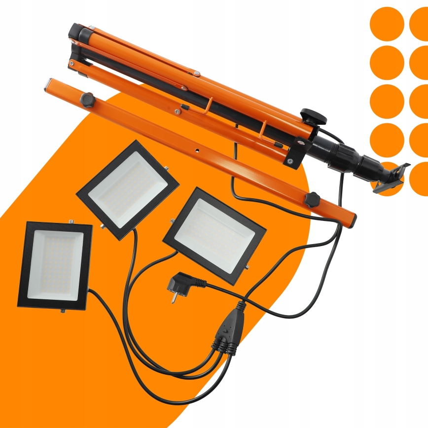 LED-reflektor med stativ 3xLED/50W/230V 4500K IP65 sort/orange