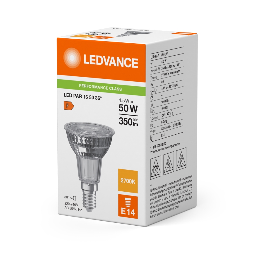 LED Reflektorpære PAR16 E14/4,5W/230V 2700K 36° - Ledvance