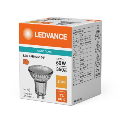 LED-reflektorpære PAR16 GU10/4,3W/230V 2700K 36° - Ledvance
