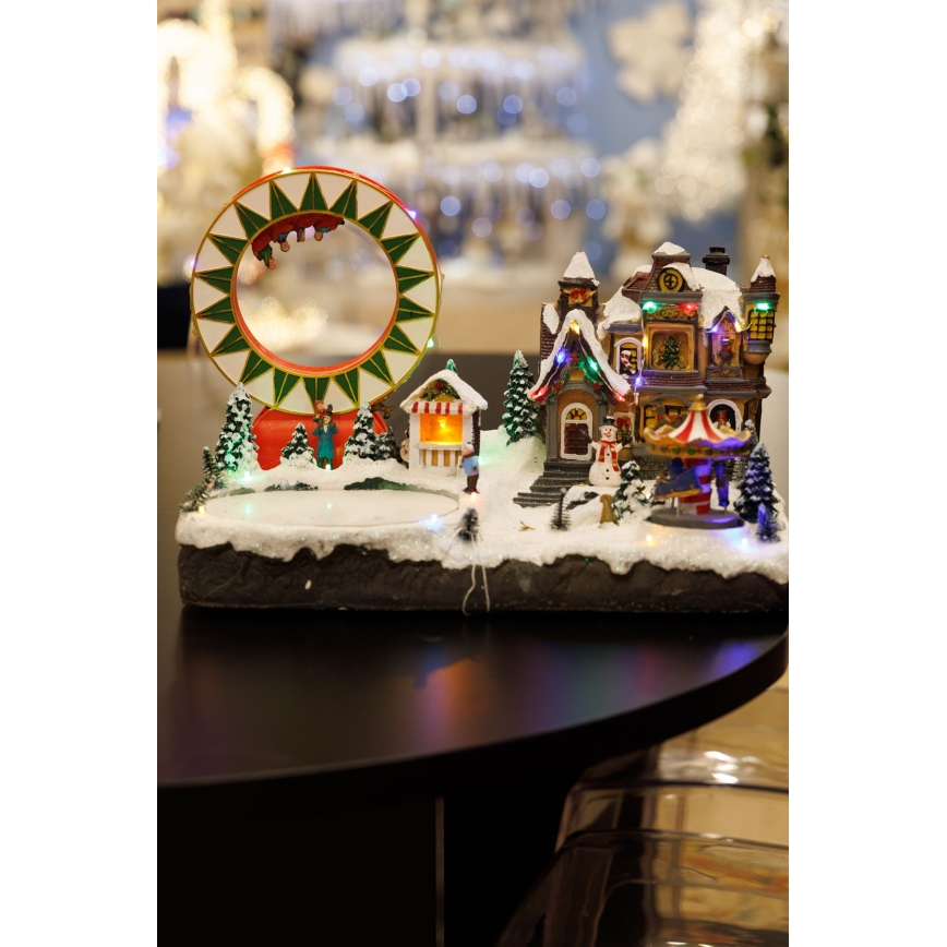 LED RGB Animeret juledekoration med musik 30xLED/1,5W/230V landsby med sne