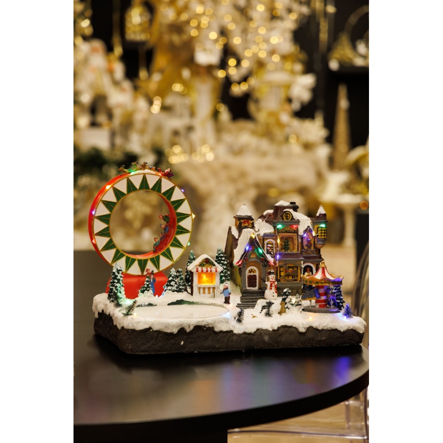 LED RGB Animeret juledekoration med musik 30xLED/1,5W/230V landsby med sne