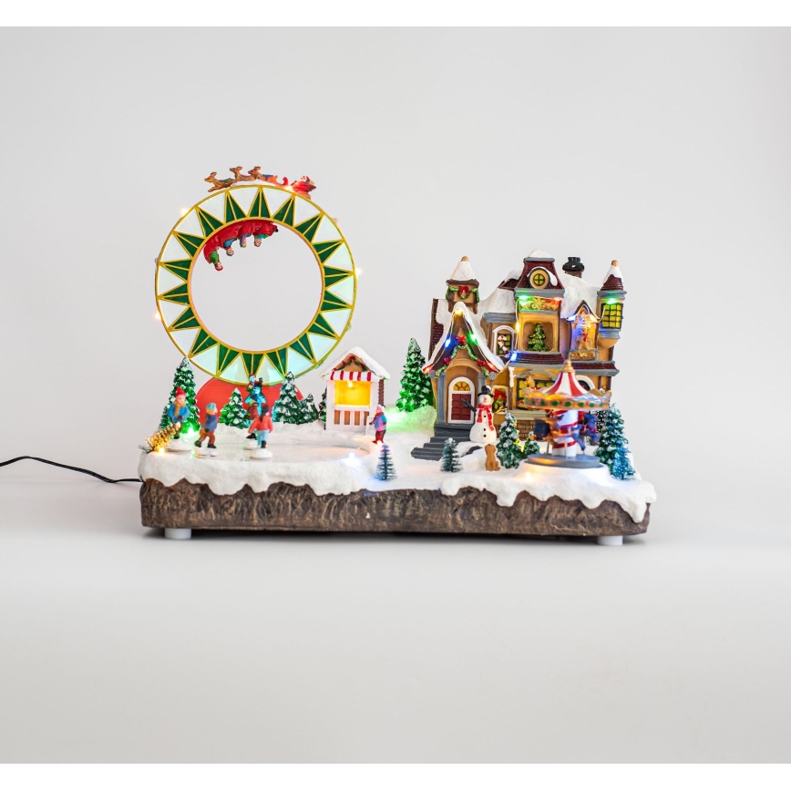 LED RGB Animeret juledekoration med musik 30xLED/1,5W/230V landsby med sne