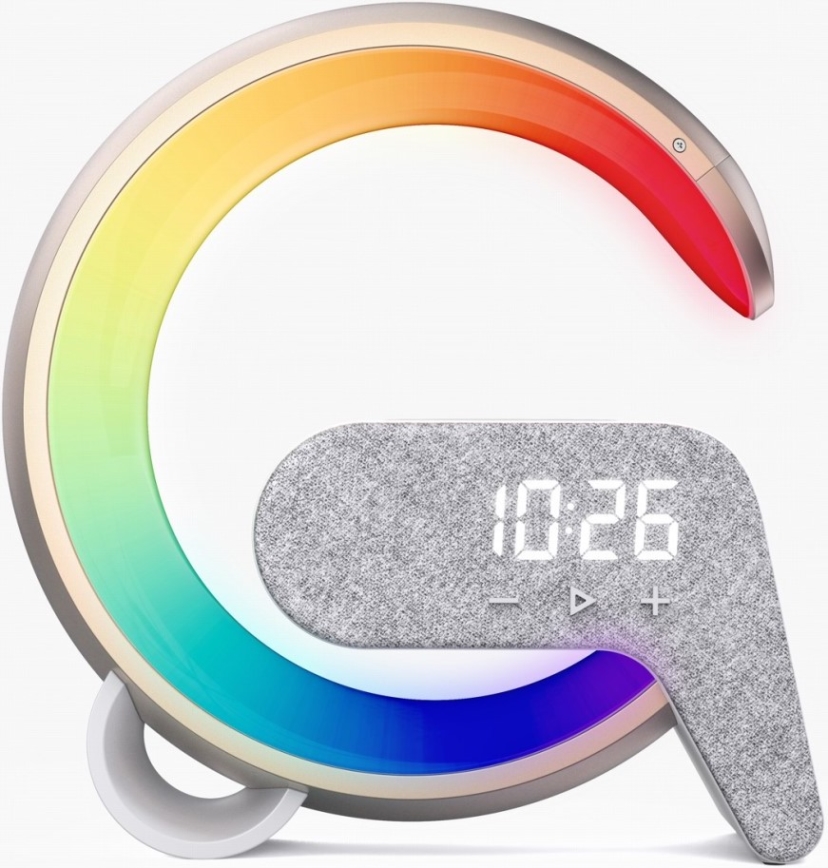 LED RGB Bordlampe dæmpbar med vækkeur og Qi opladning 30W/230V guldfarvet