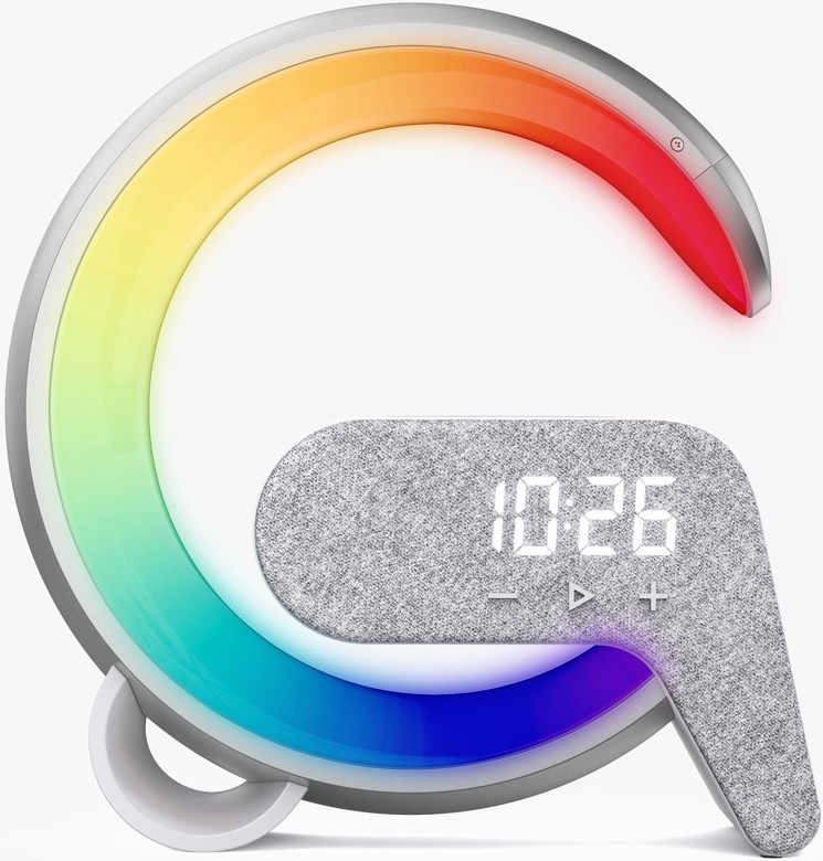 LED RGB Bordlampe dæmpbar med vækkeur og Qi opladning 30W/230V sølvfarvet