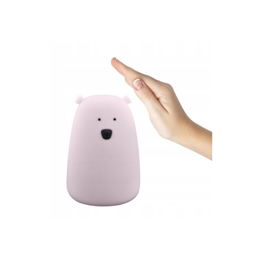 LED RGB Børne touchlampe BEAR LED/0,8W/5V lyserød + USB