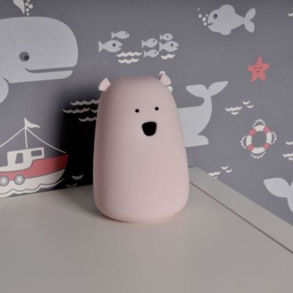 LED RGB Børne touchlampe BEAR LED/0,8W/5V lyserød + USB