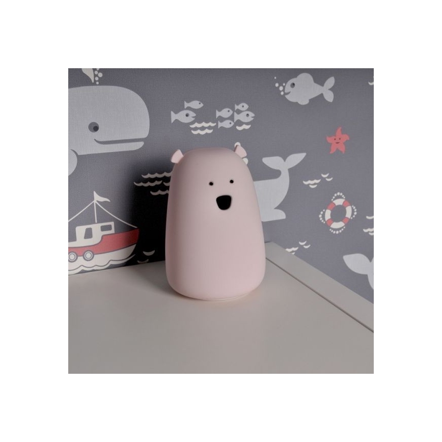 LED RGB Børne touchlampe BEAR LED/0,8W/5V lyserød + USB
