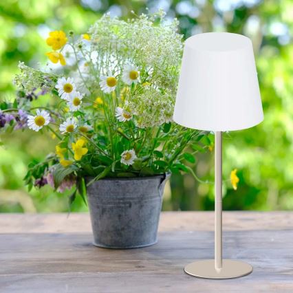 LED RGBW, dæmpbar, berøringsbetjent udendørs bordlampe LUCIA LED/2W/5V 1800/2700/6500K 3600 mAh IP44 beige
