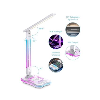 LED RGB Dæmpbar genopladelig touch bordlampe med trådløs opladning LED/7,5W/5V 2700-5300K hvid