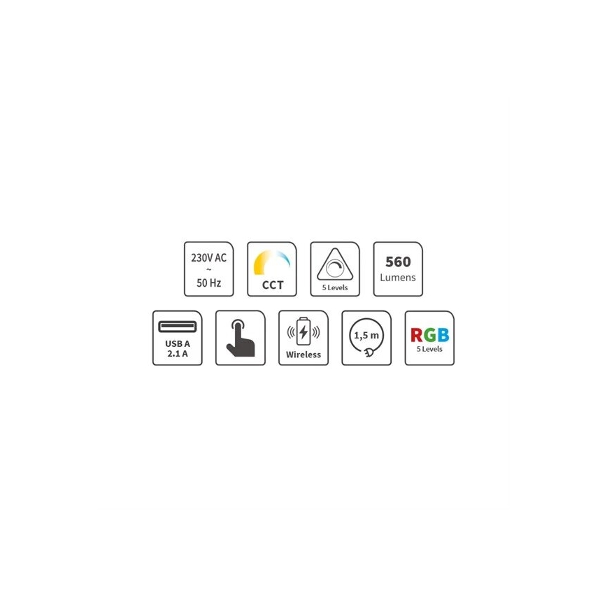 LED RGB Dæmpbar genopladelig touch bordlampe med trådløs opladning LED/7,5W/5V 2700-5300K hvid