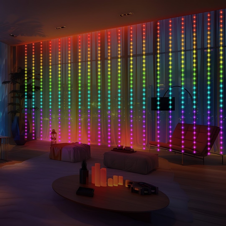 LED RGB Dæmpbar Lysgardin WIZARD 300xLED/USB 3x3m + fjernbetjening
